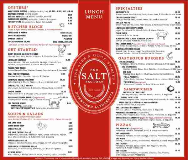 Salt Factory Lunch Menu Alpharetta GA